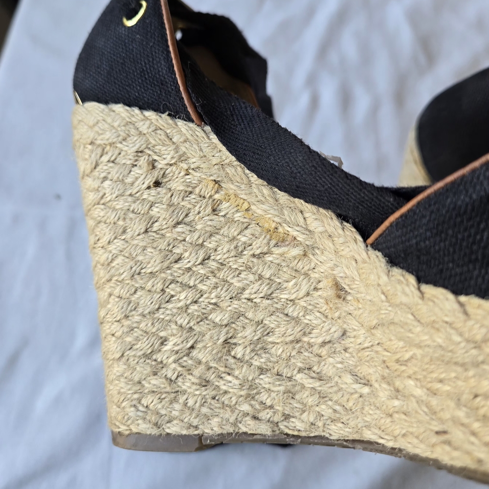 Michael Kors Lilah Black Canvas Lace-Up Platform Espadrille Wedges - Size 7.5 - Picture 12 of 12